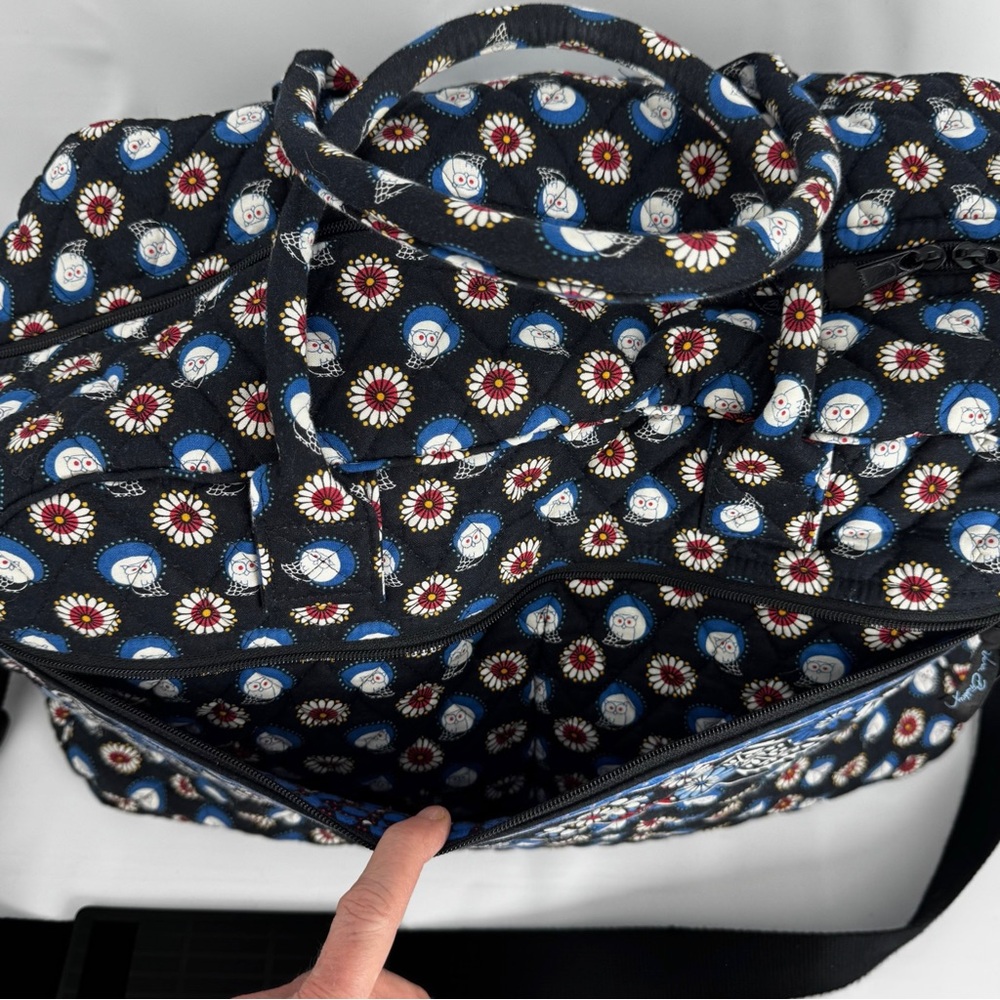 Vera Bradley Blue Night Owl Overnight Duffel Bag Xtra LG 20" x 12" Luggage Tote - Picture 6 of 12